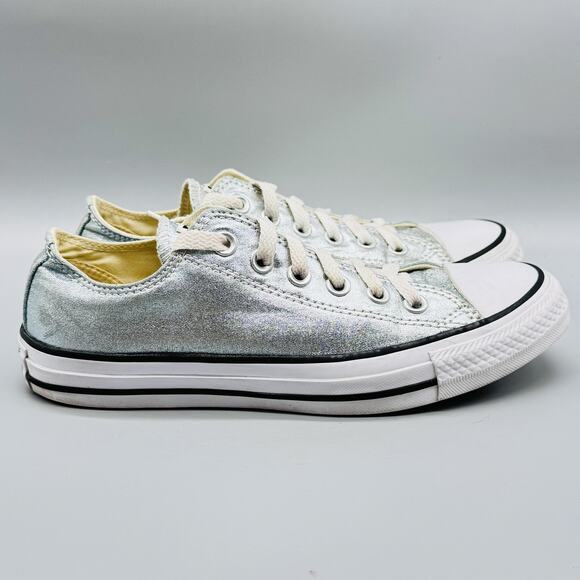 Converse Shoes Womens 7 Silver Blue Metallic Low Top Ox Chuck Taylor All Star - Picture 1 of 11